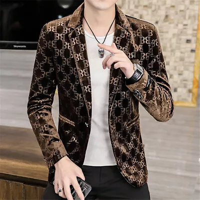 Men Velvet Work Blazer Jacket Business Casual Button Slim Fit Suit Coat Tops • $31.01