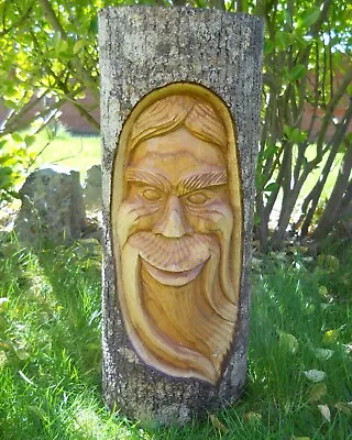 £44.99 • Buy Carved Wooden Half Tree Log Statue GREEN MAN 50 Cm Indoor/Outdoor Decor Natural