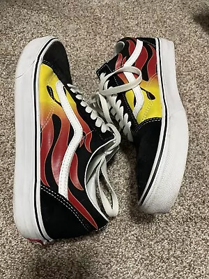 Vans Old Skool Low Top Lace Up Flame Skate Sneaker Shoes Men’s 9.5 Women’s 11 • $25