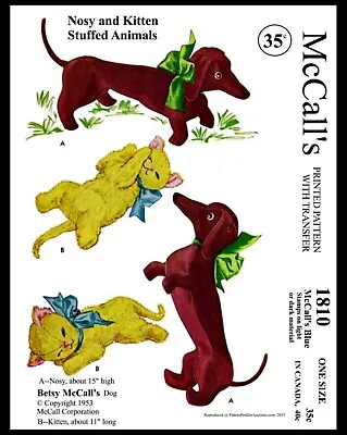 BETSY McCall's # 1810 Cat Dog Nosy Kitten Fabric Sewing Pattern Stuffed Animals • $4.99