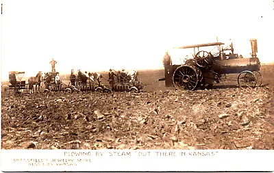 Antique Real Photo Postcard Ness City Kansas Ks  RPPC Steam Tractor Horses • $39.97