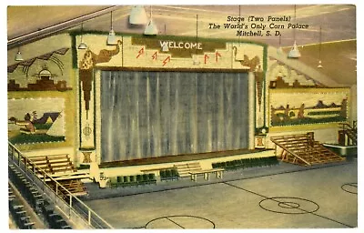 Linen Postcard - Mitchell South Dakota Corn Palace Interior View Of Stage • $1.79