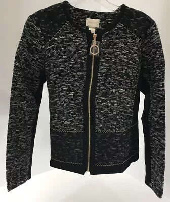 Chicos Womens Long Sleeve Pieced Jacquard Jacket Black/White Size 0 NWT # • $173.90