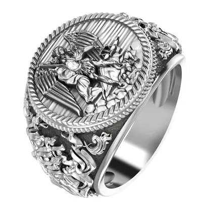 925 Sterling Silver Mens Catholic Archangel St Saint Michael Ring • $64.99