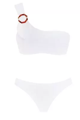 Zimmermann Teddy Buckle  Bikini | One Shoulder White Tortoiseshell Clasp • $139.99