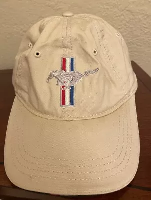 Ford Mustang Hat Cap - Beige Adjustable - Red White Blue Horse Guc • $6.99