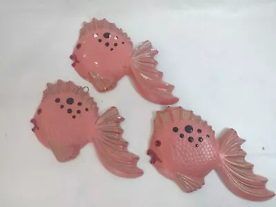Vintage Mid Century Chalkware Pink Fish Wall Hanging Set Of Three MCM • $32