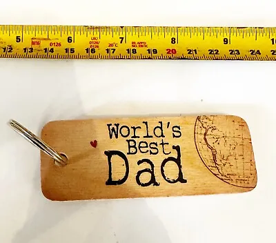 Worlds Best Dad Wooden Keyring Father’s Day Gift Idea From Children BNWOT • £3