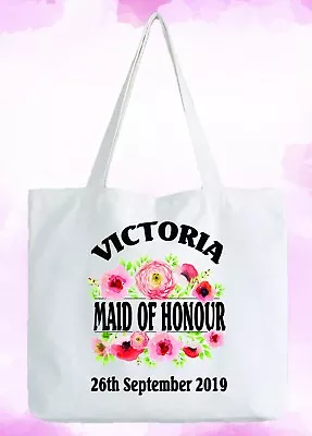 Maid Of Honour Honor Personalised White Tote Bag Wedding Gift Add Name & Date • £7.95