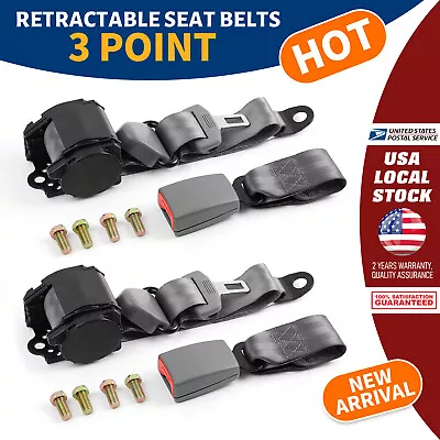 2set Retractable 3-Point Safety Seat Belt Straps Car Vehicle Adjustable Belt Kit • $41.99