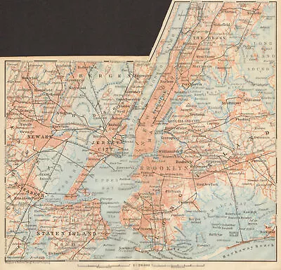 NEW YORK CITY. Manhattan Bronx Brooklyn Staten Is. Newark Jersey City 1904 Map • £9