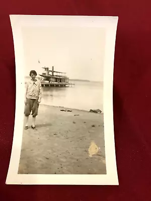 Vintage Okoboji Lake Iowa Photo Excursion Steamer Sioux City Young Lady On Beach • $3.75