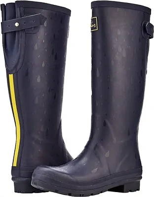 NEW Joules Girls Wellington Boots Blue Navy Raindrops - Size 10 • $59.95