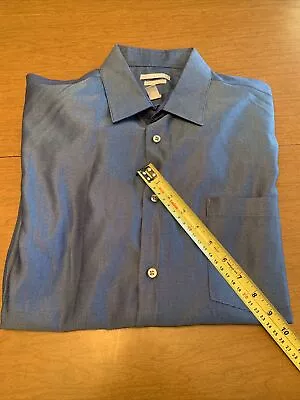 VAN HEUSEN Fitted OXFORD Men's Dress Shirt Sz 17 Long Sleeve Length 34/35 • $12