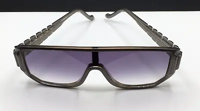 Vintage Revillon Paris Plastic Grey Frames Purple Lenses Shield Sunglasses RE105 • $63.71