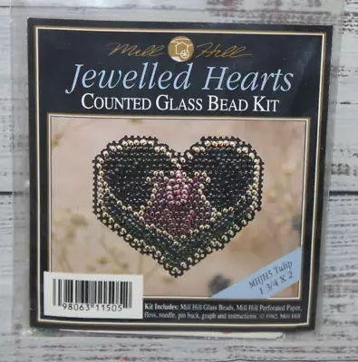TULIP JEWELLED HEARTS Cross Stitch Glass Bead Kit MILL HILL With Pin Back NIP • $8.99