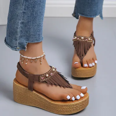 Womens Sandals High Heels Wedge Flip Shoes Casual Flops Platform Slippers Roman • $24.32