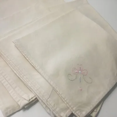 Vintage Embroidered 12 Cloth Napkins Cream With Pink Green Blue Floral Design • $24.99