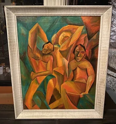 MID CENTURY MEN CUBISM PAINTING MODERN EXPRESSIONISM 1960s STUNNING Picasso RARE • $895