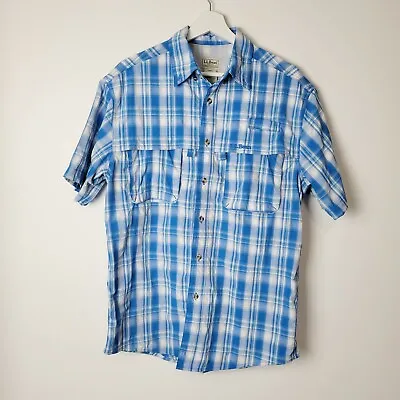 L.L. Bean Size S Men's Blue Plaid Short Sleeve Fishing Shirt • $13.22