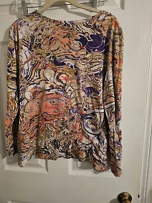 Simply Vera Vera Wang Womens Colorful Print Long Sleeve T-Shirt Top Size XL • $12