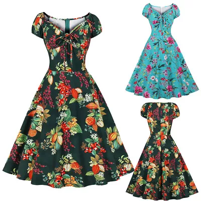 £18.99 • Buy Women 40s 50s Style Party Swing Dress Vintage Party Rockabilly Prom Dresses Size