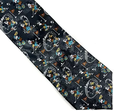 VTG Mickey Unlimited Mens Tie Short Black Mickey Mouse Playing Golf Pattern • $15.81