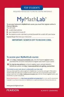 MyMathLab- Glue-in Access Card - PRINTED ACCESS CODE • $65