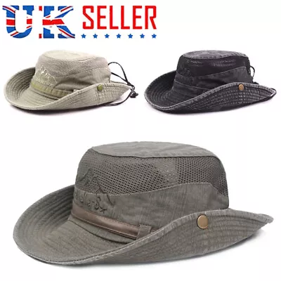 Mens Outdoor Sun Hat Bucket Safari Bush Boonie Hiking Fishing Cap Wide Brim Cap • £5.89