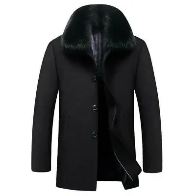Mens Wool Blend Coat Fur Collar Jackets Peacoat Brushed Fur Lined Clothes Winter • $96.57
