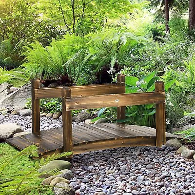 5FT Wooden Garden Bridge With Planters Stained Finish Arc Footbridge For Pond • £104.99