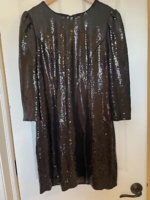 Aidan Mattox Sequin Dress Black Puff Sleeve Sz 14 Formal Party Cocktail LBD • $20