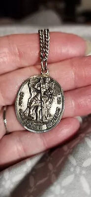 Sterling Silver Mens St. Christopher Necklace 24 Inch • $24.99