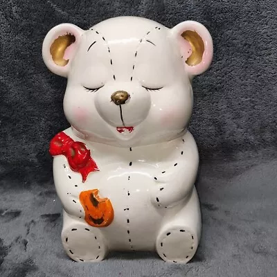 Cookie Jar Vtg Off White Ceramic Bisque 40s 50s 2 Pc Eyes Closed Teddy Bear  • $39.99