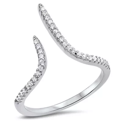 Micro Pave White CZ Open Pointed Bar Ring .925 Sterling Silver Band Sizes 4-10 • $13.69