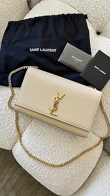 Saint Laurent YSL Medium Kate Chain Bag - BEIGE Gold Hardware • $2300