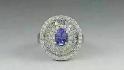 Lab Created Tanzanite 1.90Ct Oval Cut Cluster Wedding Ring 14K White Gold Plated • $144.74