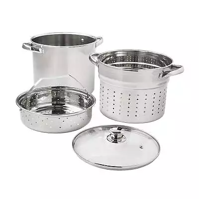 4-Piece Stainless Steel Large Multi-Cooker Stock Pot 8-Quart With Glass Lid USA • $18.68