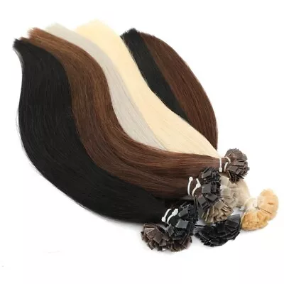 Flat Tip Hair Extensions Fusion Keratin Human Hair Extension Blonde Black 14-26  • $39.99