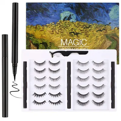 2 Pair Magic No Glue False Eyelashes And Eyeliner Kit Set With Reusable Lashes  • $19.99