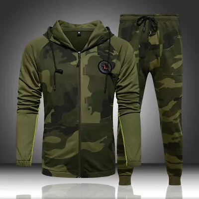 Camo Men Tracksuit Hooded Outerwear Hoodie Set 2 PCS Sweatshirts Jacket + Pants • $70.19