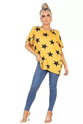 Ladies Womans Star Off Shoulder Batwing Sleeve Bardot Baggy T-shirt Tee Top • £9.99