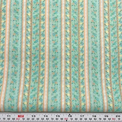 Vintage Striped Florals Turquoise Cotton Blend Fabric By The HALF YARD 18  X 45  • $6