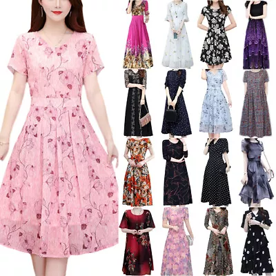 $21.79 • Buy Women Casual Short/Half Sleeve Floral Midi Holiday Evening Party Dress Plus Size