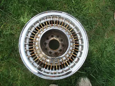 15'' X 7'' Vintage Mclean ? Chrome 52 Gold Spoke Wire Wheel 5x4.75'' 5x4.5'' ?3 • $169.95