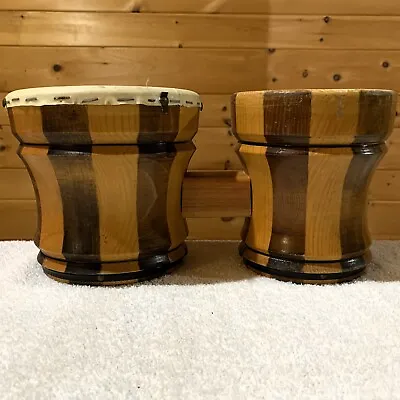 Needs Batter Head Afro-Cuban 2 Tone Wood Conga Bongo Wooden Drum Set African Vtg • $8.99