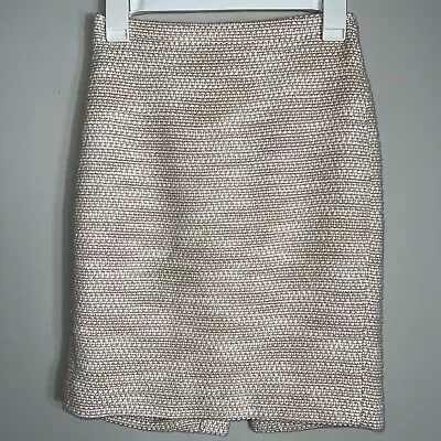 J Crew 'The Pencil Skirt' Light Pink Ivory Metallic Straight Skirt-Size 0 • $19.73