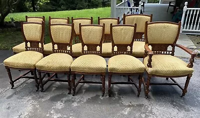 Set Of 10 Carved Oak Dining Chairs • $3650