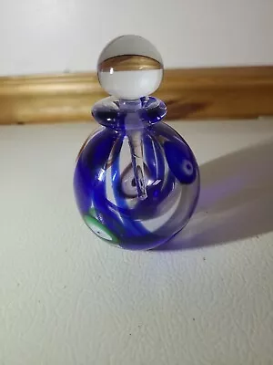 Vintage Blown Glass Irice Imports Perfume Bottle Clear With Cobalt & Millefiori • $28