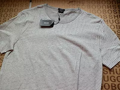 £45 • Buy New Hugo Boss Mens Designer Grey Striped Slim Crew Neck Suit Bag T-Shirt Large L